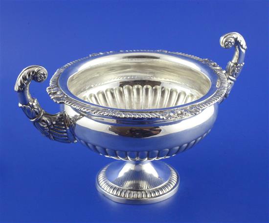 19th century Danish demi fluted silver two handled pedestal bowl, 15 oz.(-)